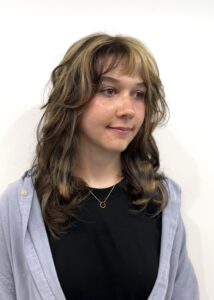 Hidden "peek-a-boo" horizontal hair bands in a blonde and charcoal tone.