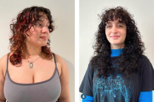 Rihanna-style natural curly fringe